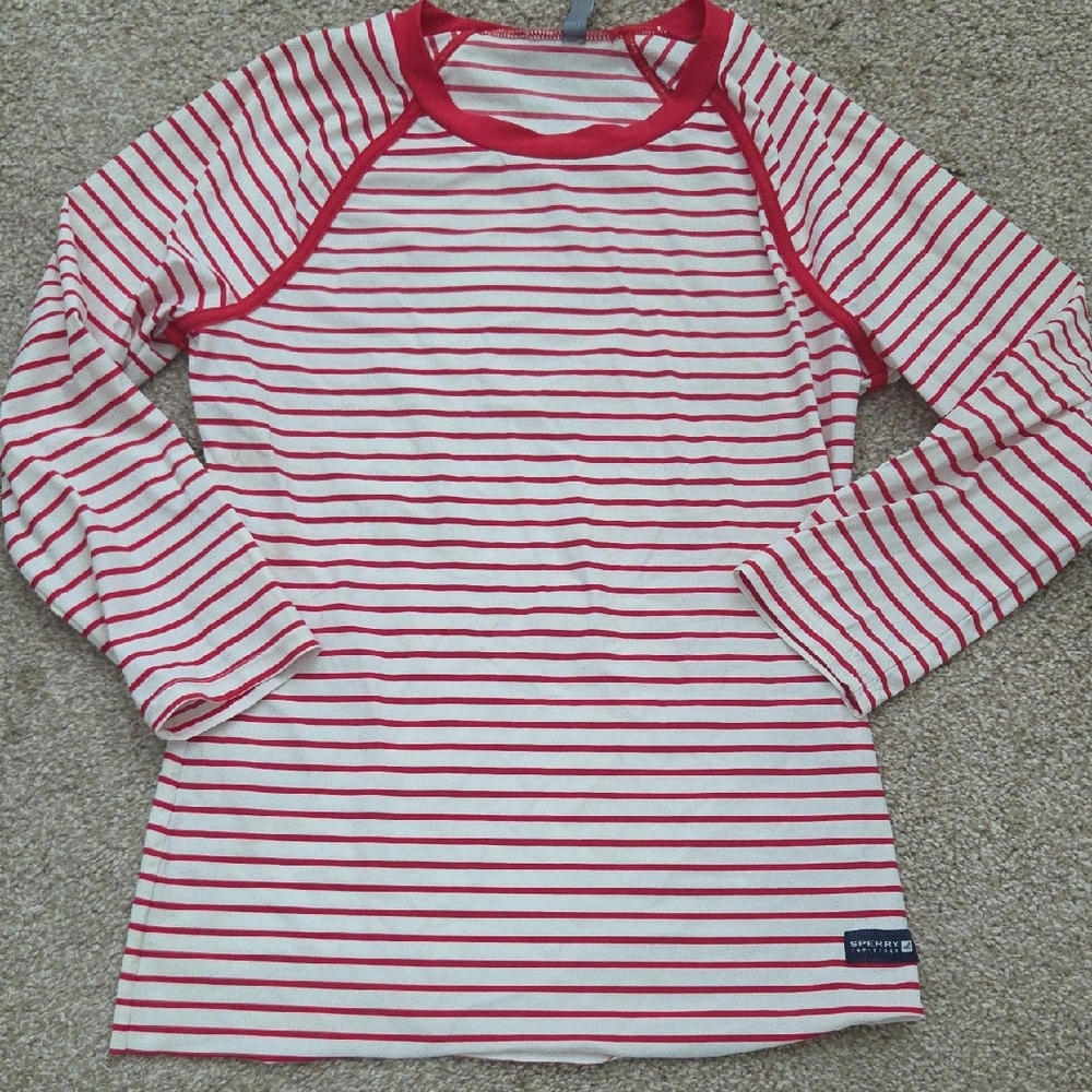 Sperry Red and White Long Sleeve Striped Tee